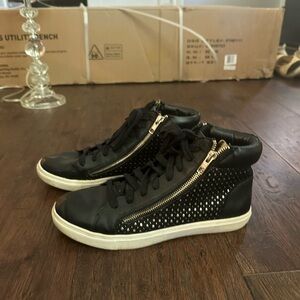 Steve Madden Black High-Top Sneakers with Gold Zippers